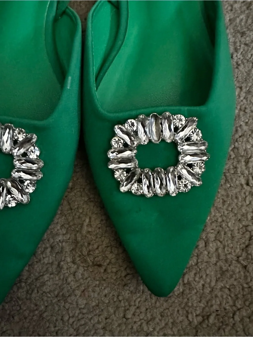Green Embellished Sling Back Flats